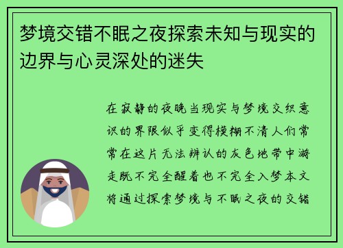 梦境交错不眠之夜探索未知与现实的边界与心灵深处的迷失